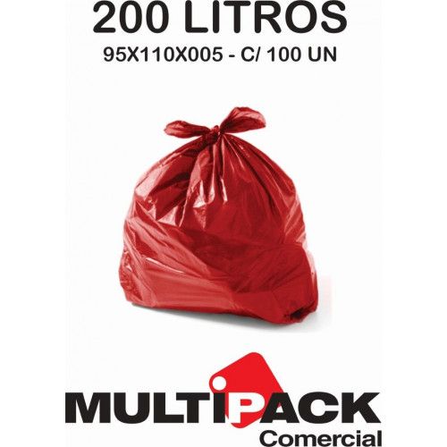 SACO DE LIXO 200 LITROS 95X110X005 MULTIPACK - VERMELHO C/ 100 UN