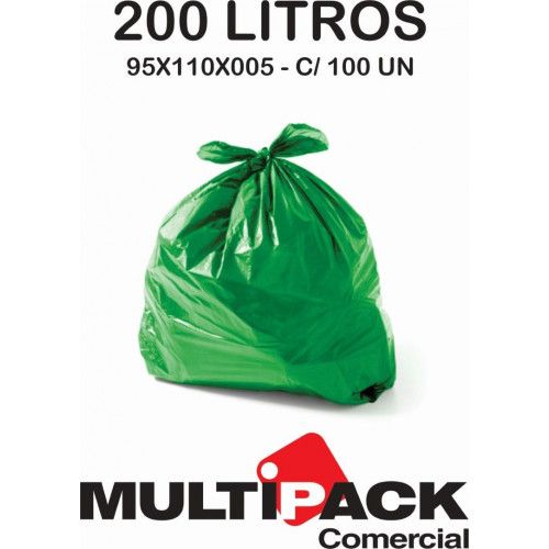 SACO DE LIXO 200 LITROS 95X110X005 MULTIPACK - VERDE C/ 100 UN