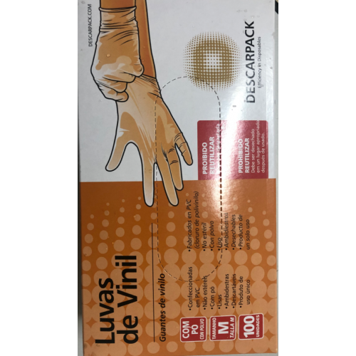 LUVA DE VINIL COM PÓ USO GERAL DESCARPACK MEDIA CX C/ 100 UN