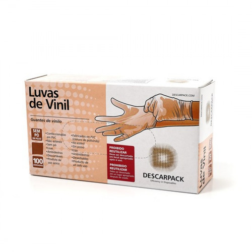LUVA DE VINIL SEM PÓ USO GERAL DESCARPACK PEQUENA CX C/ 100 UN