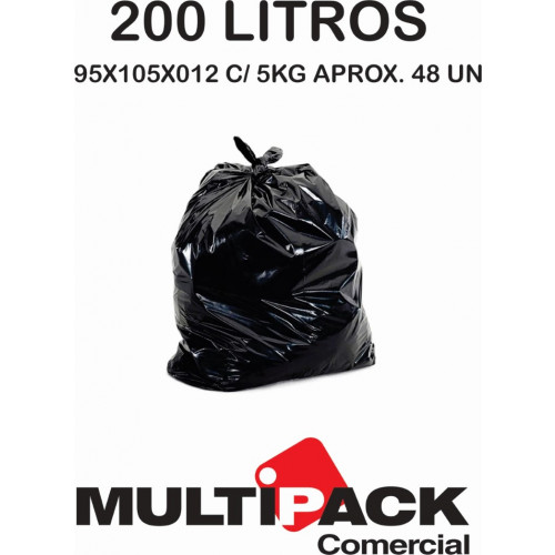 SACO DE LIXO 200 LITROS 95x105x012 MULTIPACK - PRETO C/ 5 KG