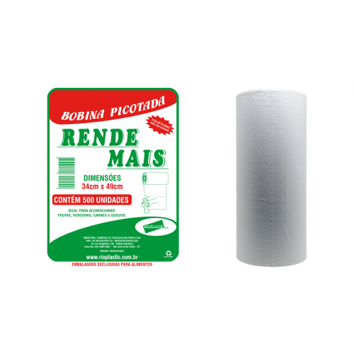 BOBINA PICOTADA 34X49X0.016 RIOPLASTIC RENDE MAIS C/ 500 UN