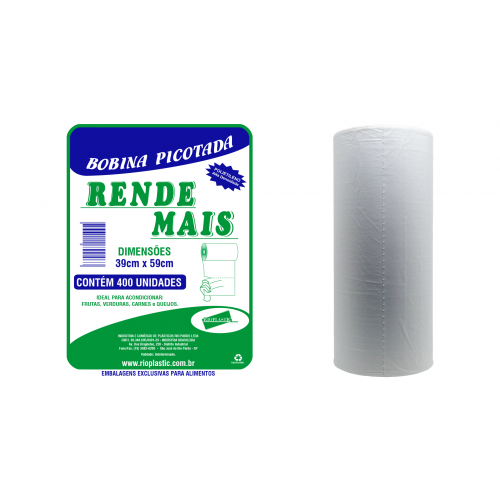 BOBINA PICOTADA 39X59X0.016 RIOPLASTIC RENDE MAIS C/ 400 SACOS FD C/ 6 UN