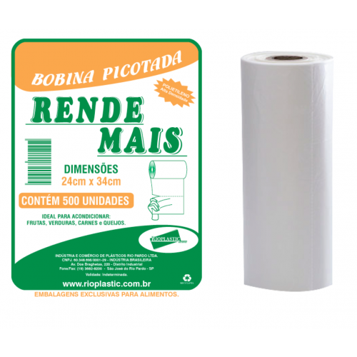 BOBINA PICOTADA 24X34X0.016 RIOPLASTIC RENDE MAIS C/ 500 UN
