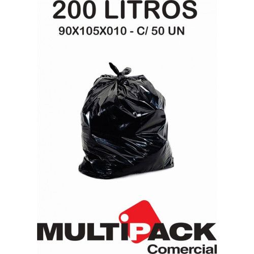 SACO DE LIXO 200 LITROS 95X105X010 MULTIPACK - PRETO C/ 50 UN