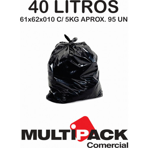 SACO DE LIXO 40 LITROS 61X62X010 MULTIPACK - PRETO C/ 5 KG