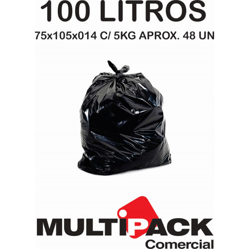 SACO DE LIXO 100 LITROS 75X105X014 MULTIPACK - PRETO C/ 5 KG