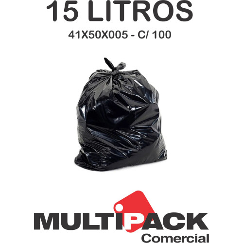 SACO DE LIXO 15 LITROS 41X50X005 MULTIPACK - PRETO ECONOM C/ 100 UN
