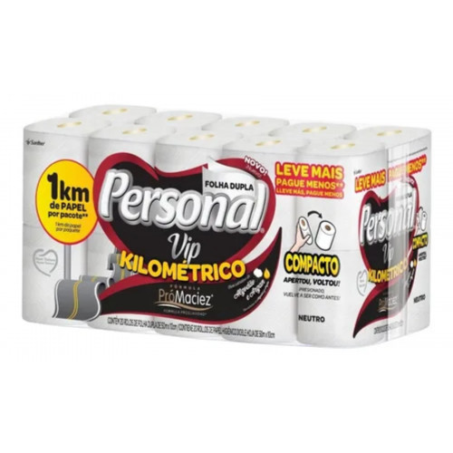 PAPEL HIGIÊNICO PERSONAL VIP FOLHA DUPLA 50 MT SANTHER FD C/ 60 UN (PCK20)
