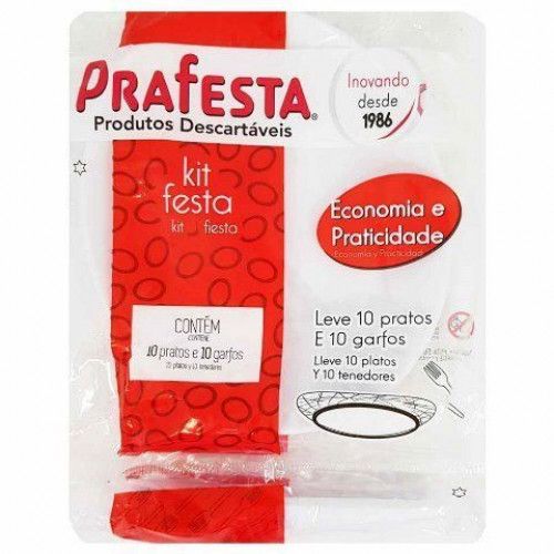 CJ PRATO+GARFO DE SOBREMESA PRAFESTA BRANCO PT C/ 10 UN (6005)
