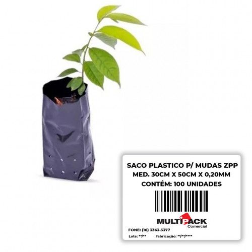 SACO PLÁSTICO PARA MUDA SANFONADO 30X50X0,20 PRETO C/ 100 UN ZPP