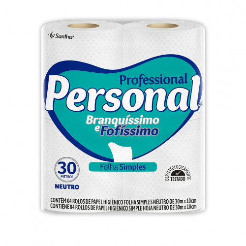 PAPEL HIGIÊNICO PERSONAL FOLHA SIMPLES 30 MTS SANTHER C/ 4 UN (PPS45)