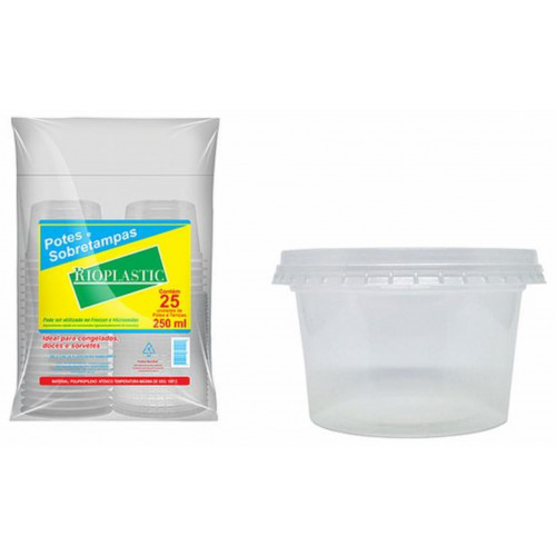 Pote Descartável Redondo C/ Tampa Transparente 250ml C/ 25un