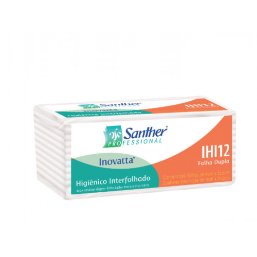 PAPEL HIGIÊNICO FOLHA DUPLA INTERFOLHADO SANTHER IHI12 PT C/ 600 FOLHAS