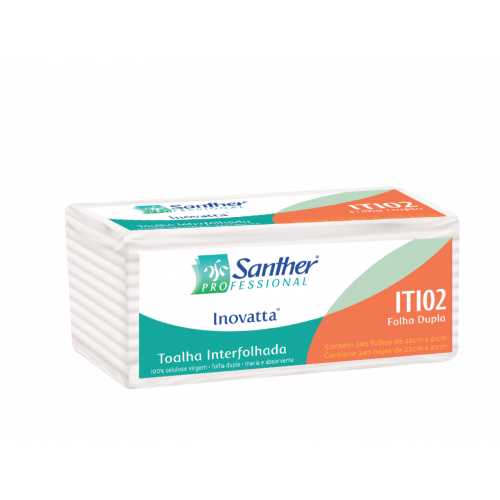 TOALHA DE PAPEL FOLHA DUPLA 2 DOBRAS INTERFOLHADA SANTHER ITI02 PT C/ 240 FOLHAS