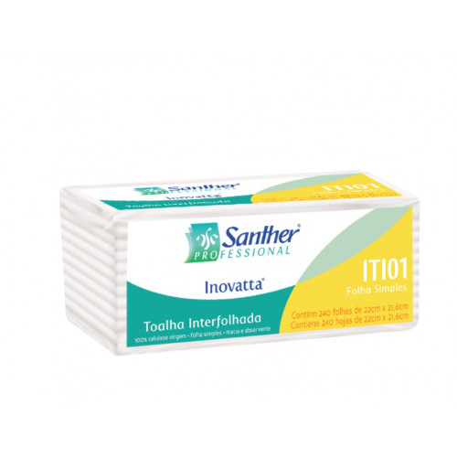 TOALHA DE PAPEL FOLHA SIMPLES 2 DOBRAS INTERFOLHADO SANTHER ITI01 PT C/ 240 FOLHAS