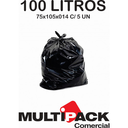 SACO DE LIXO 100 LITROS 75X105X014 MULTIPACK - PRETO C/ 5 UN