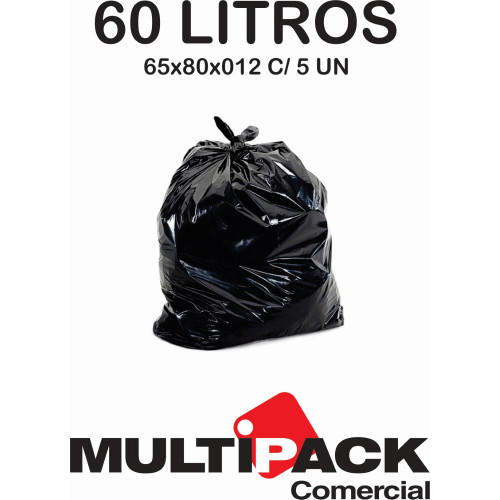 SACO DE LIXO 60 LITROS 65X80X012 MULTIPACK - PRETO C/ 5 UN