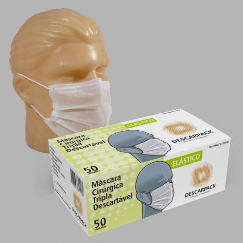 MASCARA TRIPLA BRANCA COM ELÁSTICO DESCARPACK CX C/ 7500 UN