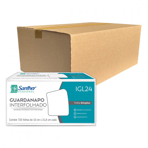 GUARDANAPO FOLHA SIMPLES INTERFOLHADO P/ LANCHE 11CMX21,6CM SANTHER IGL24 CX C/ 14400 FOLHAS