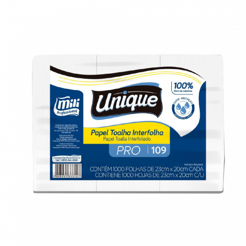 TOALHA DE PAPEL FOLHA SIMPLES 2 DOBRAS PRO 100% CELULOSE 23x20 CM MILI C/ 5000 UN (109)