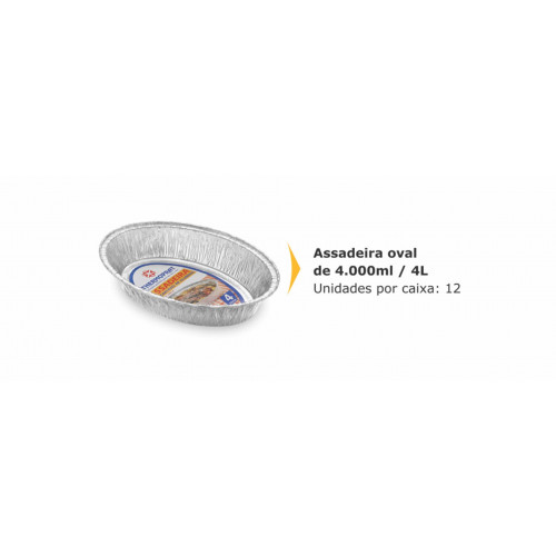 ASSADEIRA ALUMÍNIO OVAL 4 LT THERMOPRAT - CAIXA C/ 12 UNIDADES