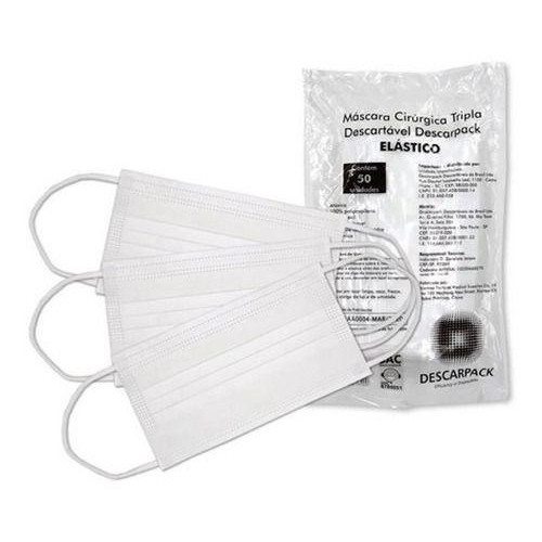 MASCARA TRIPLA BRANCA COM ELÁSTICO DESCARPACK PT C/ 50 UN