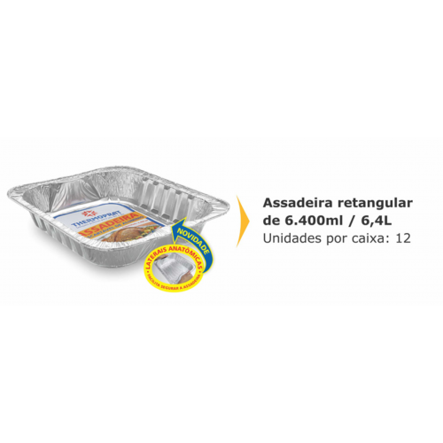 ASSADEIRA ALUMÍNIO RETANGULAR 6,4 LT THERMOPRAT - CAIXA C/ 12 UNIDADES