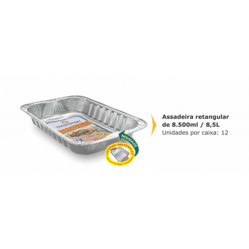 ASSADEIRA ALUMÍNIO RETANGULAR 8,5 LT THERMOPRAT - CAIXA C/ 12 UNIDADES