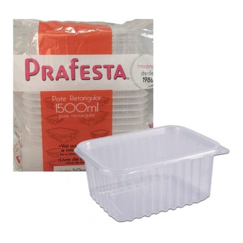 POTE RETANGULAR C/ TAMPA 1500 ML PRAFESTA PT C/ 10 UN (8326)