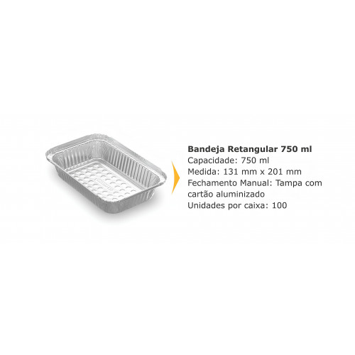 Marmitex De Alumínio Bandeja 750ml C/ Tampa C/100u
