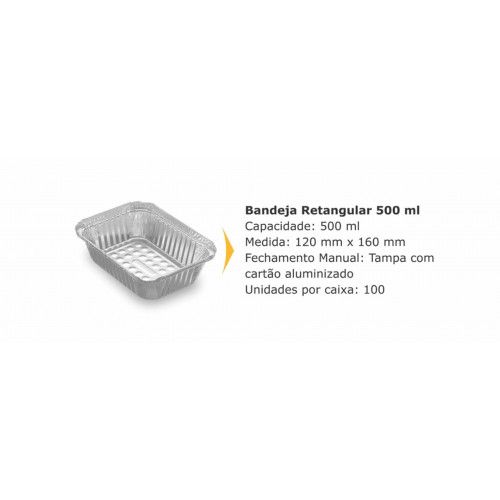 Marmitex De Alumínio Bandeja 500ml C/ Tampa C/100u