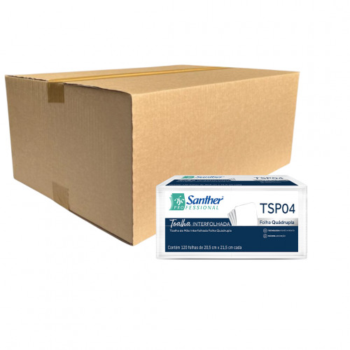 TOALHA DE PAPEL FOLHA QUADRUPLA 2 DOBRAS INTERFOLHA SANTHER TSP04 CX C/ 1200 UN