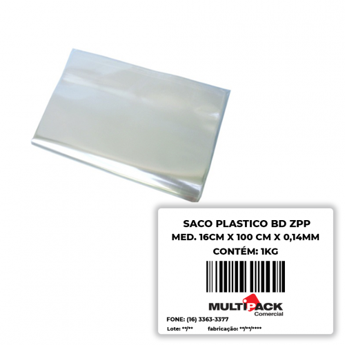SACO PLÁSTICO BD 16X100X014 Mi C/ 500 UN ZPP