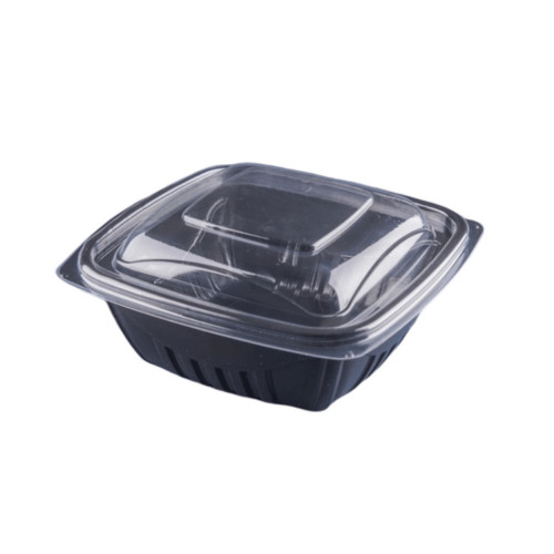 100 Unid Bandeja Quadrada Com Tampa 1300 Ml G337 Galvanotek Cor Preto