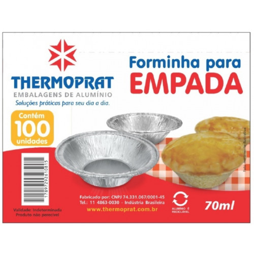 FORMA DE ALUMÍNIO P/ EMPADA 70 ML THERMOPRAT - PACOTES C/ 100 UNIDADES