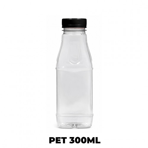GARRAFA PET 300 ML QUADRADA TAMPA C/ PRETA LARANJA USICOMP - 100 UNIDADES