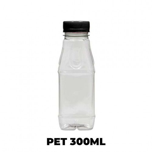 GARRAFA PET 300 ML QUADRADA TAMPA C/ ROSCA PRETA USICOMP - 100 UNIDADES