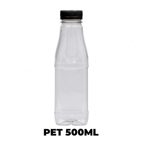 GARRAFA PET 500 ML QUADRADA TAMPA C/ ROSCA PRETA USICOMP - 100 UNIDADES