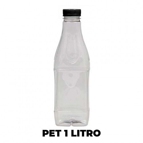 GARRAFA PET 1 LITRO QUADRADA TAMPA C/ ROSCA PRETA USICOMP - 100 UNIDADES