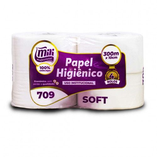 PAPEL HIGIÊNICO FOLHA SIMPLES 4X10X300 MTS SOFT 100% CELULOSE C/4 ROLOS (709)