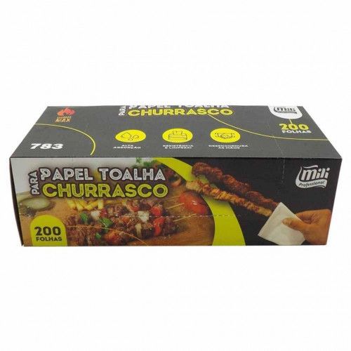 TOALHA DE PAPEL FOLHA SIMPLES P/ CHURRASCO 200 FOLHAS MILI C/ 12 CAIXAS (783)