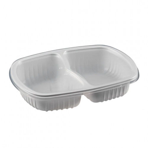 100un Marmita Descartavel C/ Duas Divisórias Galvanotek G322 Cor Branco