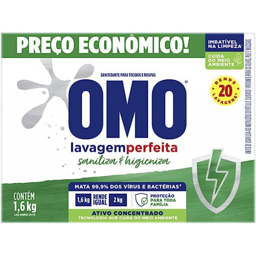 DETERGENTE PO OMO 1,6 KG SANITIZA E HIGEN - 68250308 CX COM 9 UN