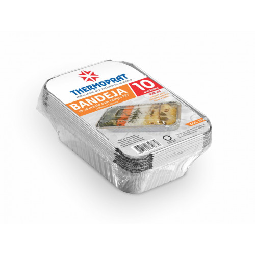 BANDEJA ALUMÍNIO C/ TAMPA PET 500 GR THERMOPRAT - PACOTE C/ 10 UNIDADES