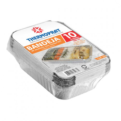 BANDEJA ALUMÍNIO C/ TAMPA PET 500 GR THERMOPRAT - PACOTE C/ 10 UNIDADES