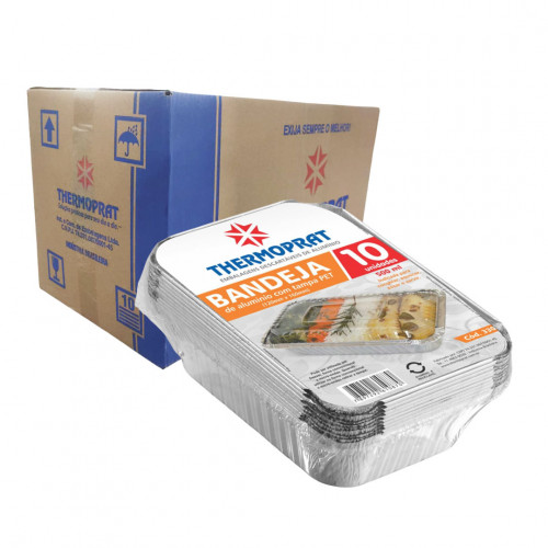 BANDEJA ALUMÍNIO C/ TAMPA PET 500 GR THERMOPRAT - CAIXA C/ 45 PACOTES C/ 10 UNIDADES