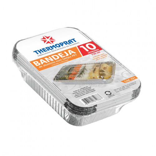 BANDEJA ALUMÍNIO C/ TAMPA PET 750 GR THERMOPRAT - PACOTE C/ 10 UNIDADES