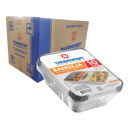 BANDEJA ALUMÍNIO C/ TAMPA PET 1000 GR THERMOPRAT - CAIXA C/ 24 PACOTES C/ 10 UNIDADES