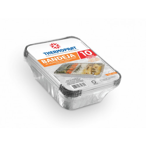 BANDEJA ALUMÍNIO C/ TAMPA PET 1000 GR THERMOPRAT - CAIXA C/ 50 UNIDADES